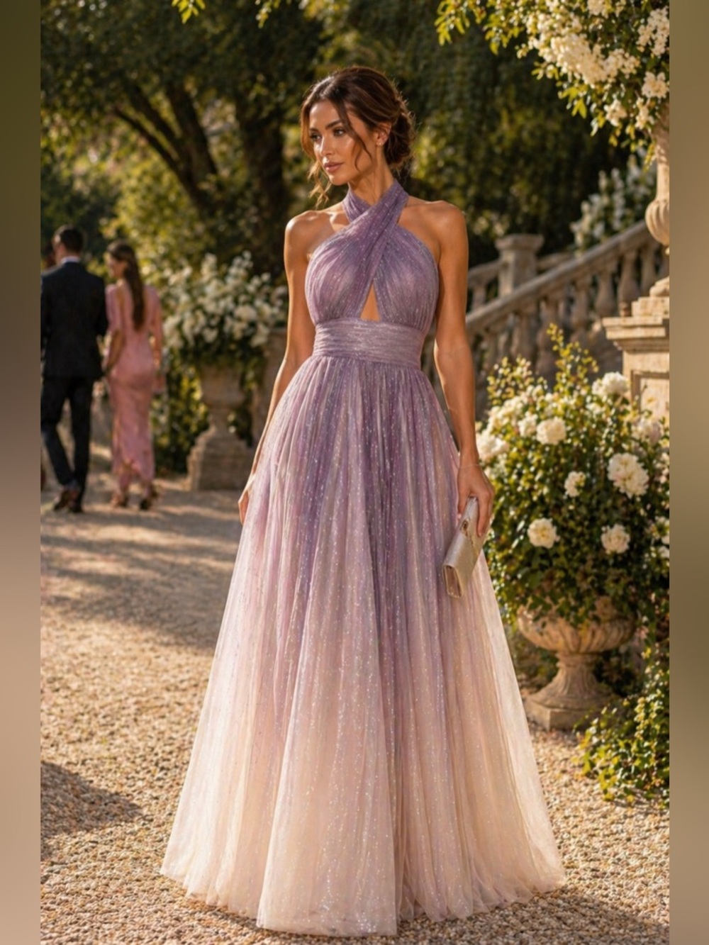 Mac Duggal | 20376 Multicolor Glitter Ombre Halter Neck Ballgown NWT size 12